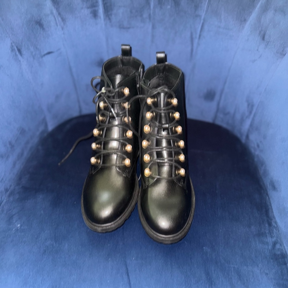 Black Leather Boots with Gold Studs